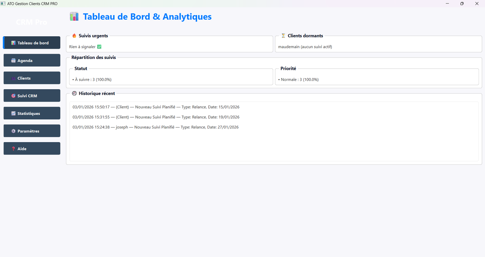 Aperçu logiciel exécutable Gestion Clients